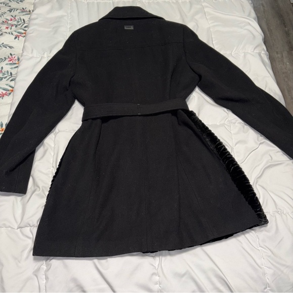 Calvin Klein Women's Black Faux-Fur Belted Trench Coat Size 14 - Picture 5 of 7